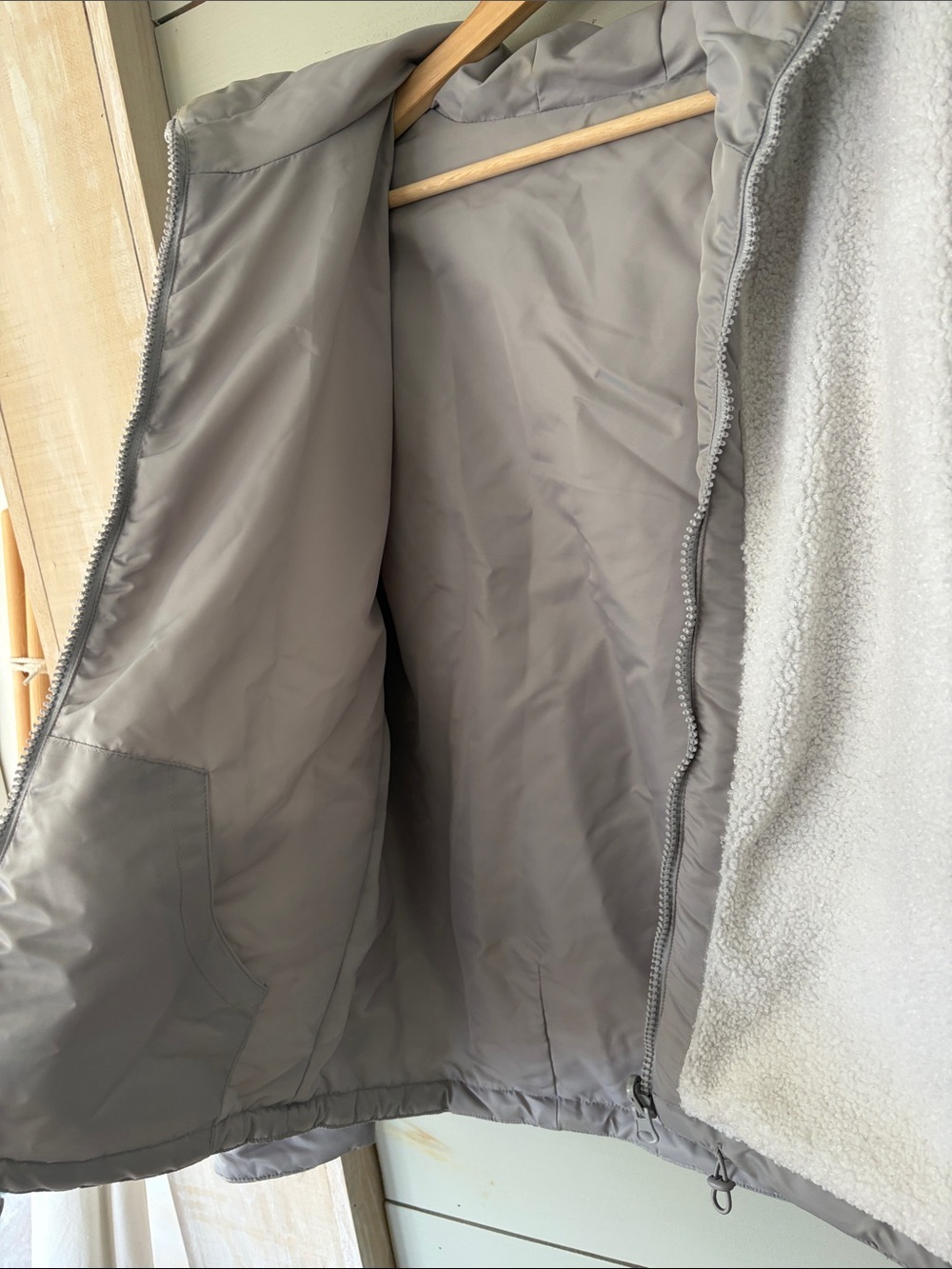 Fabletics Reversible Teddy Fleece Hooded Jacket – Cream/Grey (Fits L) - Picture 4 of 5